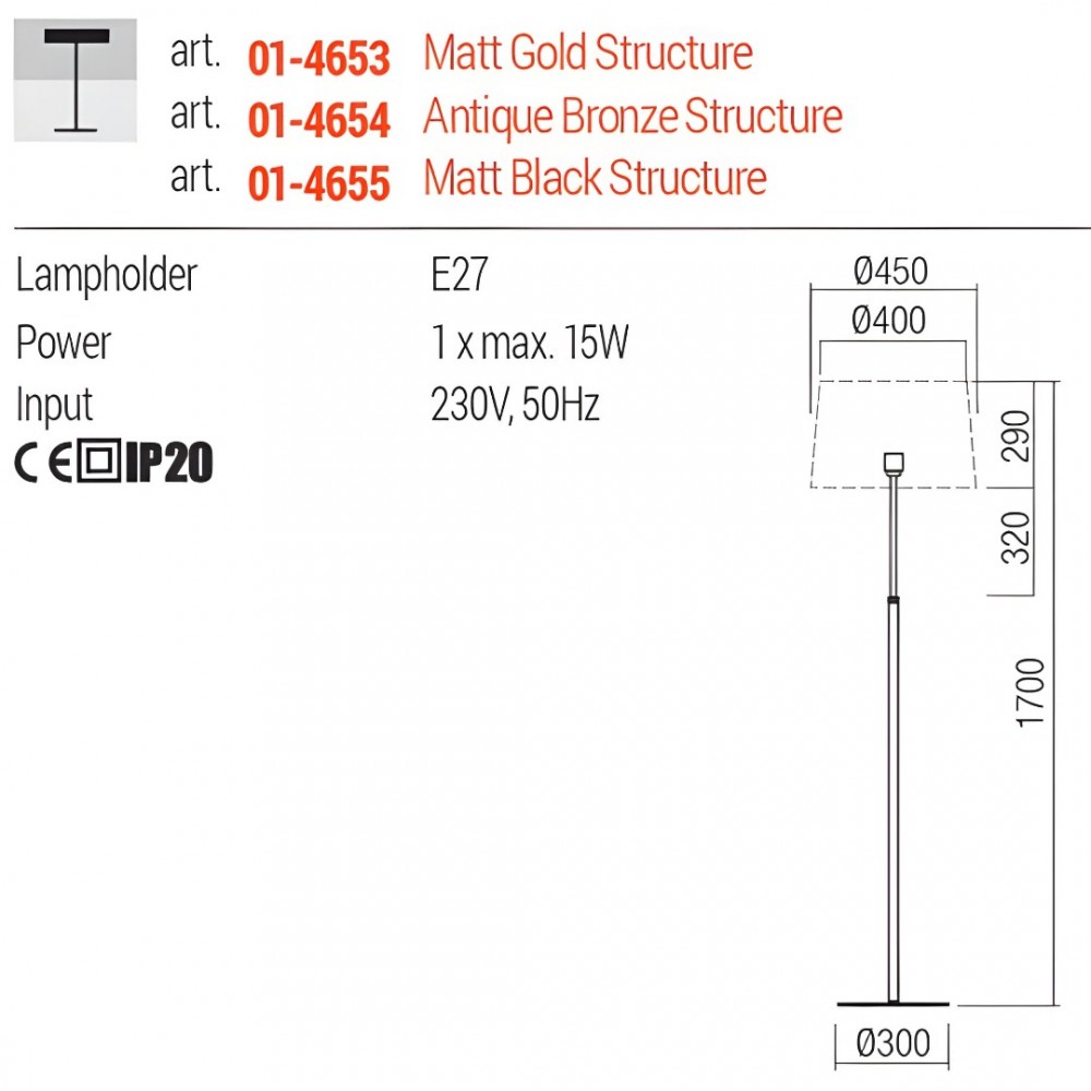 Floor lamp Redo Nemia, metal, matt gold, 1XE27, H.170 cm