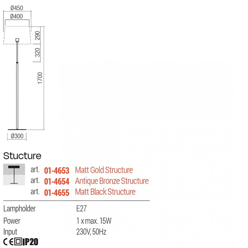Floor lamp Redo Nemia, metal, matt black, 1XE27, H.170 cm