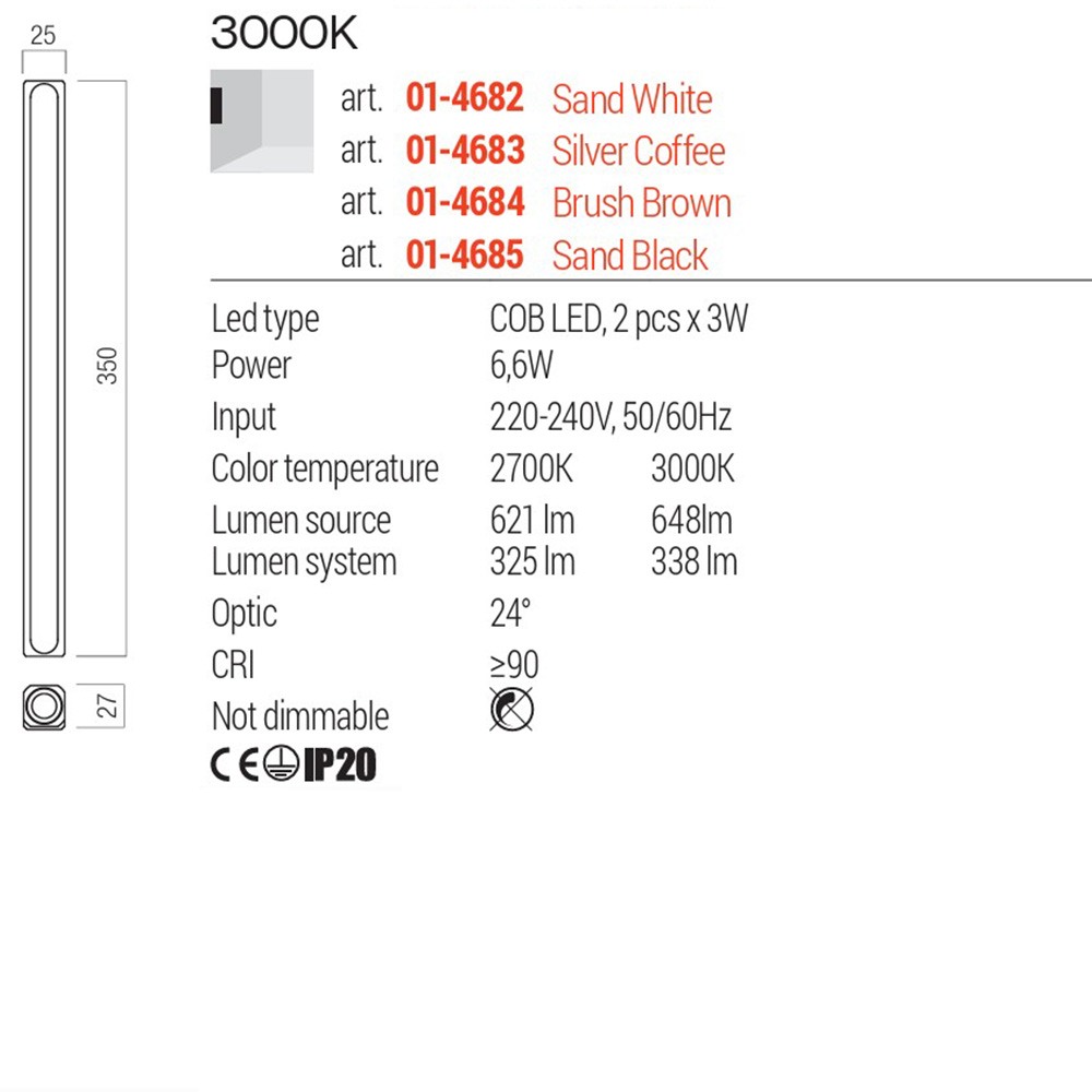 Wall lamp Redo Crisp, metal, brushed brown, dimmable, LED, 6,6W, 338 lumens, warm white 3000K, H.35 cm