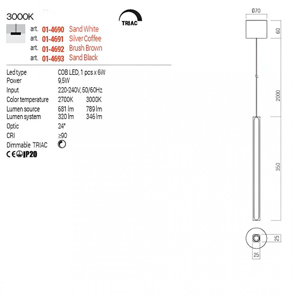 Suspension Redo Crisp, metal, silver coffee, dimmable, LED, 9,5W, 346 lumens, warm white 3000K, D.7 cm