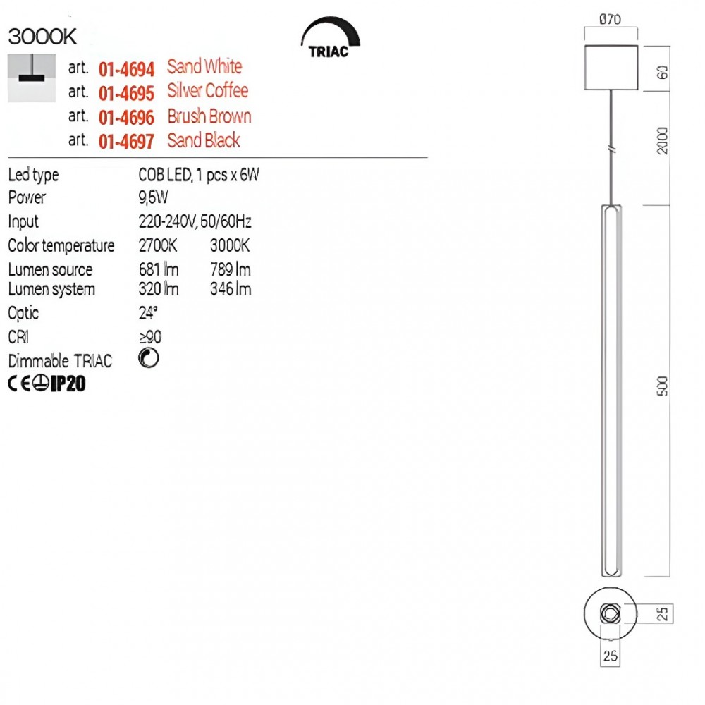 Suspension Redo Crisp, metal, silver coffee, dimmable, LED, 9,5W, 346 lumens, warm white 3000K, D.7 cm
