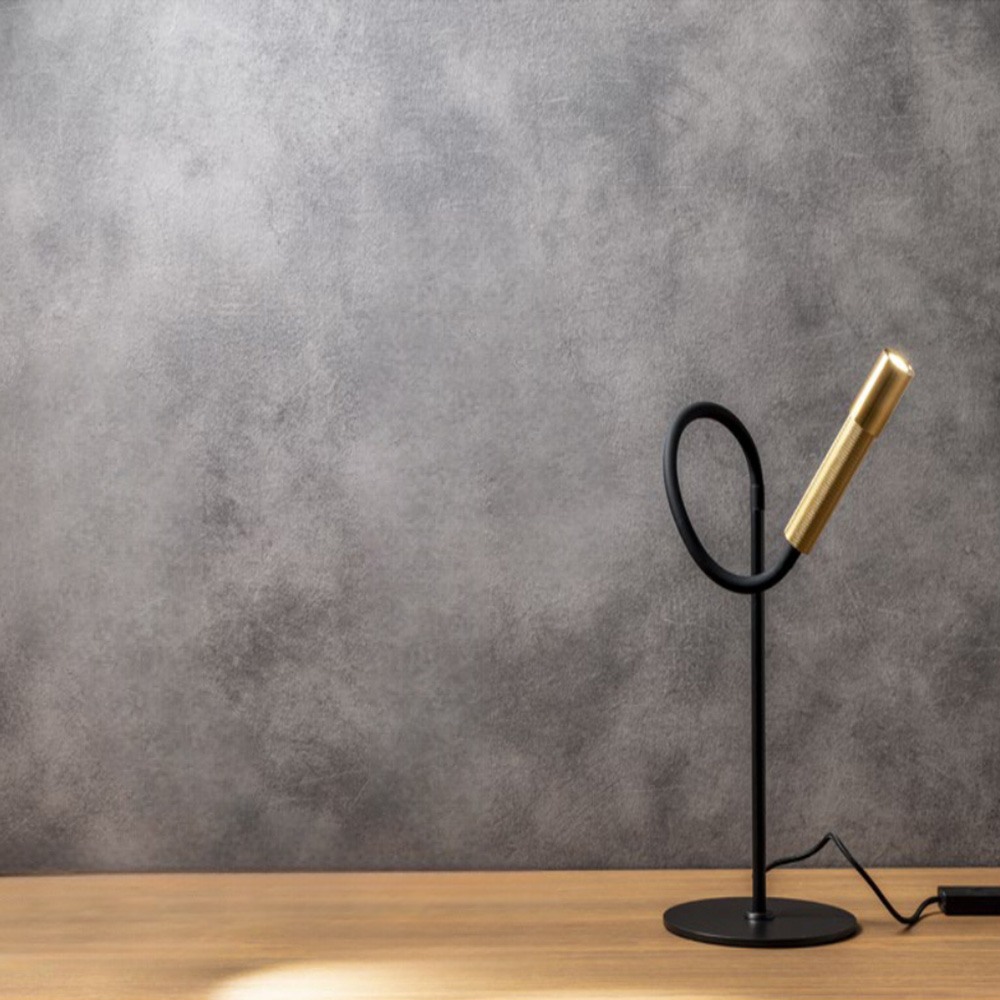 Table lamp Redo Drill, metal, sand black/aged gold, LED, 8W, 510 lumens, warm white 3000K, H.31 cm
