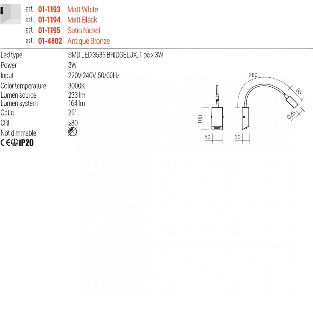 Wall lamp Redo Hello, metal, antique bronze, LED, 3W, 240 lumens, warm white 3000K, L.35 cm