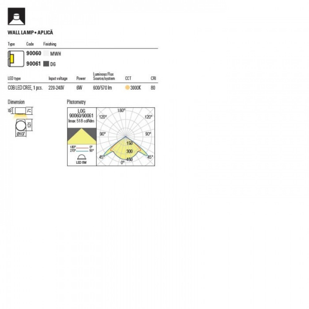 Wall lamp Redo Log, metal, sand white, LED, 6W, 570 lumens, warm white 3000K, D.11 cm, IP65