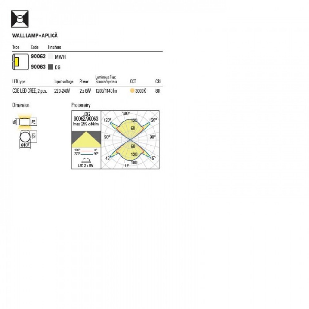Wall lamp Redo Log, metal, dark grey, LED, 12W, 1140 lumens, warm white 3000K, D.11 cm, IP65