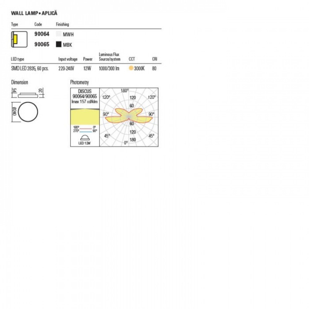 Wall lamp Redo Discus, metal, sand black, indirect light, LED, 12W, 300 lumens, warm white 3000K, IP65