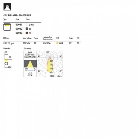 Ceiling lamp Redo Ram, metal, sand white, LED, 4W, warm white 3000K, IP65