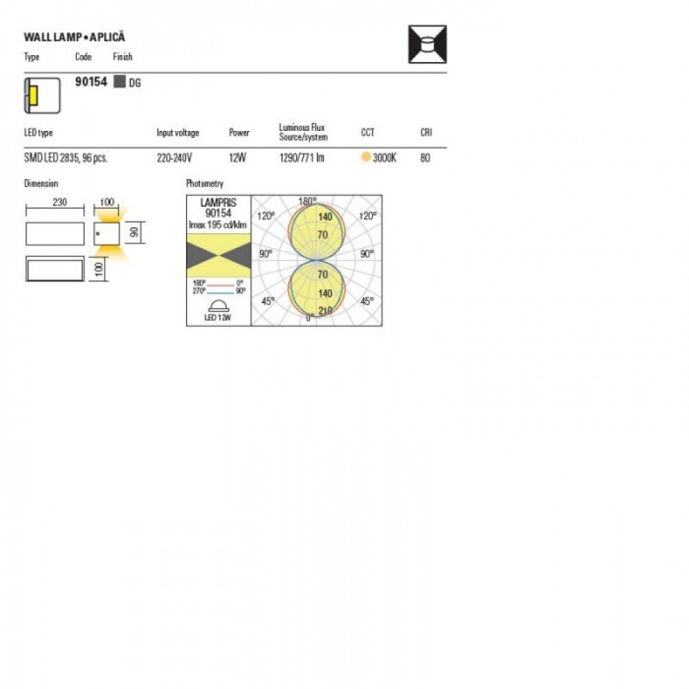 Wall lamp Redo Lampris, ABS, dark grey, LED, 13W, 771 lumens, warm white 3000K, L.23 cm, IP65