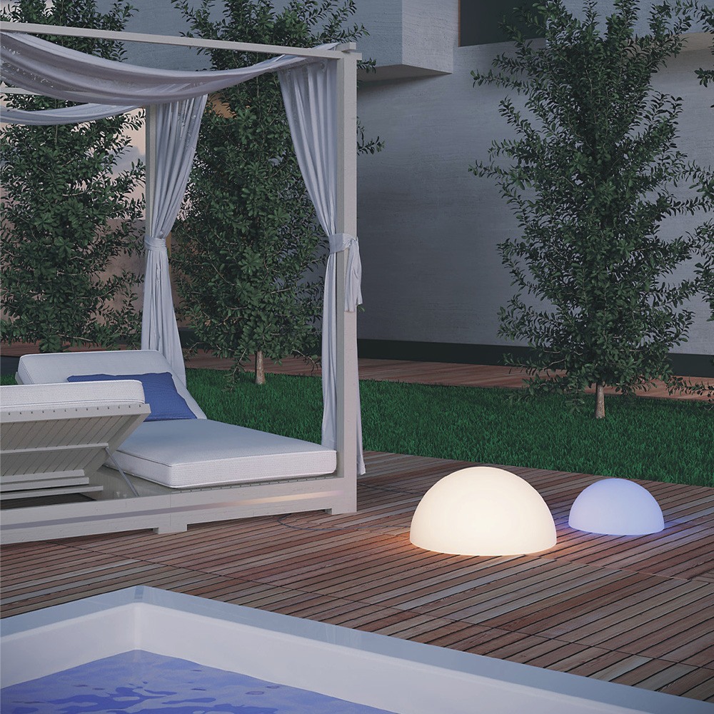 Decorative outdoor light Redo Blob, polyethylene, white, remote control, LED RGB, D.38 cm, IP65