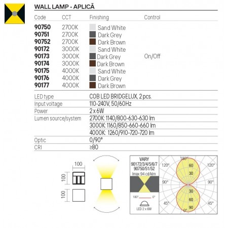 Wall lamp Redo Vary, metal, dark grey, LED, 2X6W, 720 lumens, neutral white 4000K, H.10 cm, IP54