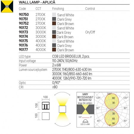 Wall lamp Redo Vary, metal, sand white, LED, 2X6W, 850 lumens, warm white 3000K, H.10 cm, IP54