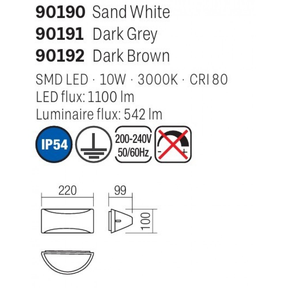 Wall lamp Smarter Scudo, metal, sand white, LED, 10W, 542 lumens, warm white 3000K, IP54