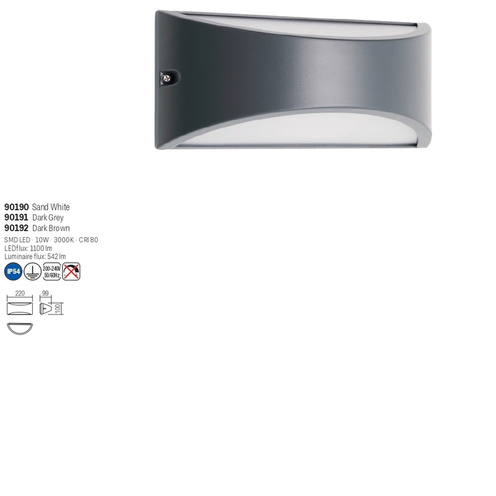 Wall lamp Smarter Scudo, metal, dark grey, LED, 10W, 542 lumeni, warm white 3000K, L.22 cm, IP54