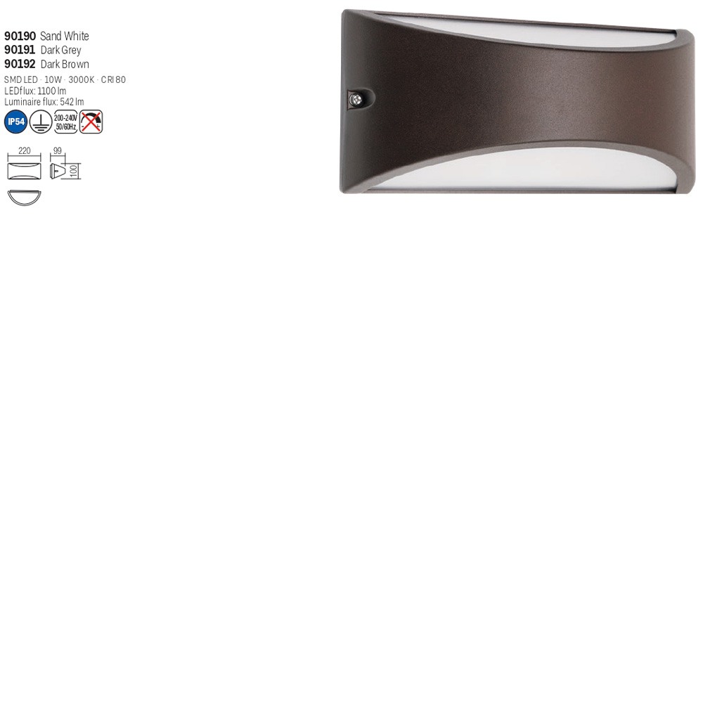 Wall lamp Smarter Scudo, metal, dark brown, LED, 10W, 542 lumens, warm white 3000K, L.22 cm, IP54