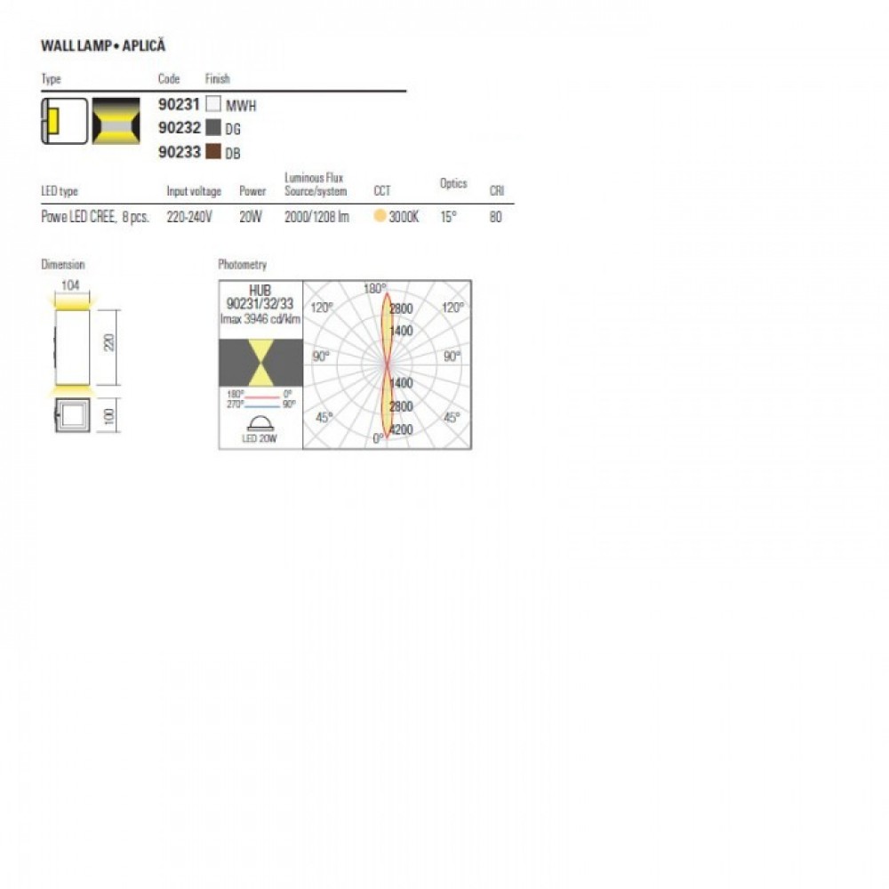 Wall lamp Redo Hub, metal, sand white, LED, 20W, 1208 lumens, warm white 3000K, H.22 cm, IP54