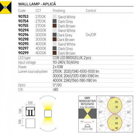 Wall lamp Redo Vary, metal, dark brown, LED, 2X10W, 1180 lumens, neutral white 4000K, H.12 cm, IP54