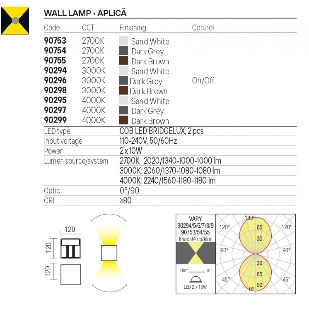 Wall lamp Redo Vary, metal, dark grey, LED, 2X10W, 1080 lumens, warm white 3000K, H.12 cm, IP54