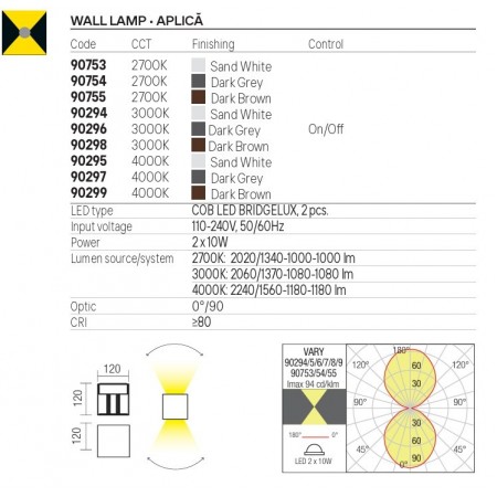Wall lamp Redo Vary, metal, dark grey, LED, 2X10W, 1180 lumens, neutral white 4000K, H.12 cm, IP54
