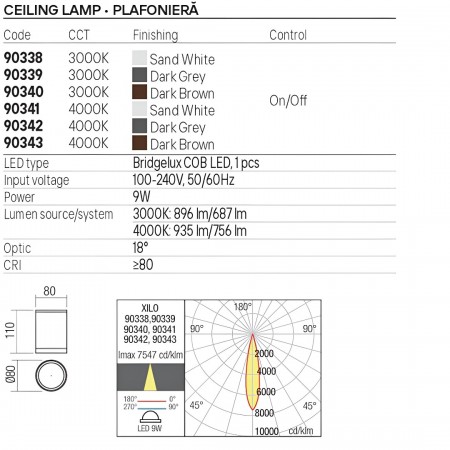 Ceiling lamp Redo Xilo, metal, dark grey, LED, 9W, 687 lumens, warm white 3000K, D.8 cm, IP54