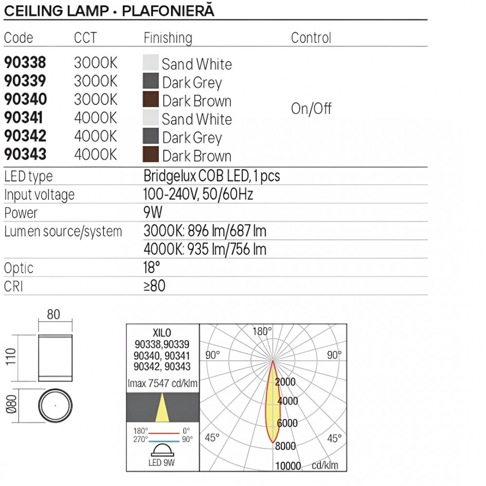 Ceiling lamp Redo Xilo, metal, dark grey, LED, 9W, 756 lumens, neutral white 4000K, D.8 cm, IP54