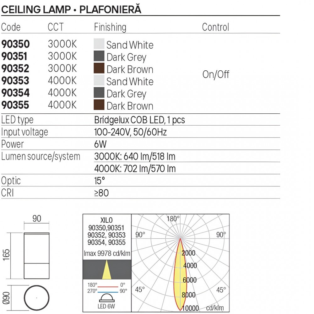 Ceiling lamp Redo Xilo, metal, sand white, LED, 6W, 518 lumens, warm white 3000K, D.9 cm, IP54