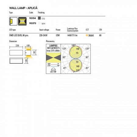 Wall lamp Redo Lampris, ABS, white, LED, 13W, 771 lumens, warm white 3000K, L.23 cm, IP65