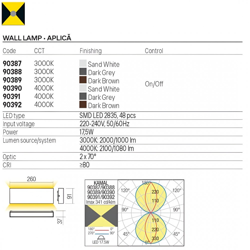 Wall lamp Redo Kamal, metal, dark brown, LED, 17,5W, 1000 lumens, warm white 3000K, L.26 cm, IP54