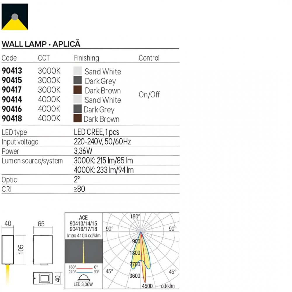 Wall lamp Redo Ace, metal, sand white, LED, 3,36W, 94 lumens, neutral white 4000K, H.10 cm, IP54