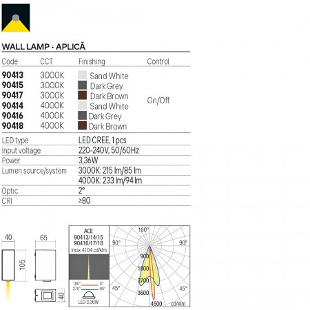 Wall lamp Redo Ace, metal, dark brown, LED, 3,36W, 85 lumens, warm white 3000K, H.10 cm, IP54