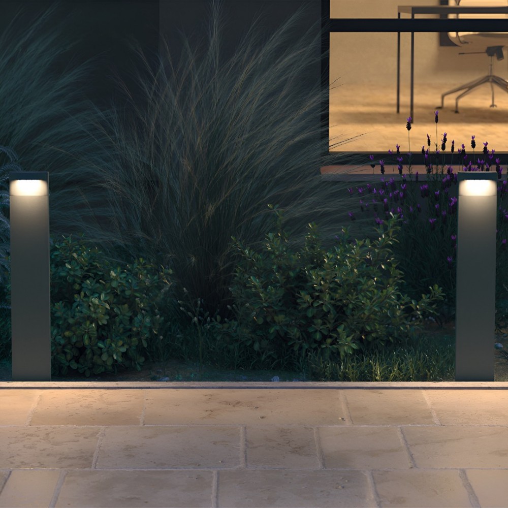 Bollard Redo Polifemo, metal, dark grey, LED, 8W, 425 lumens, warm white 3000K, H.69 cm, IP65