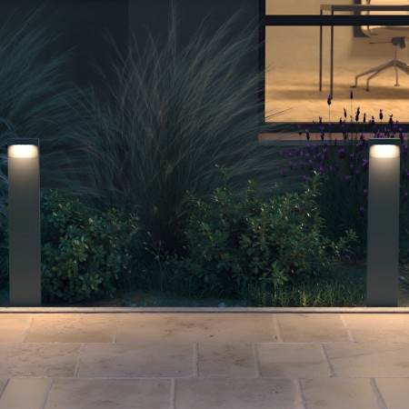Bollard Redo Polifemo, metal, dark grey, LED, 8W, 425 lumens, warm white 3000K, H.69 cm, IP65 