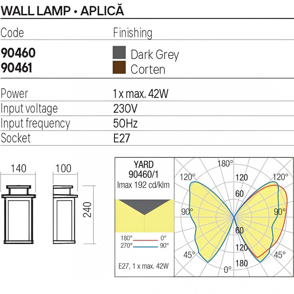 Wall lamp Redo Yard, metal, glass, dark grey, 1XE27, H.24 cm, IP44