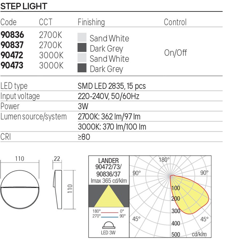Step light Redo Lander, metal, dark grey, LED, 3W, 100 lumens, warm white 3000K, D.11 cm, IP54