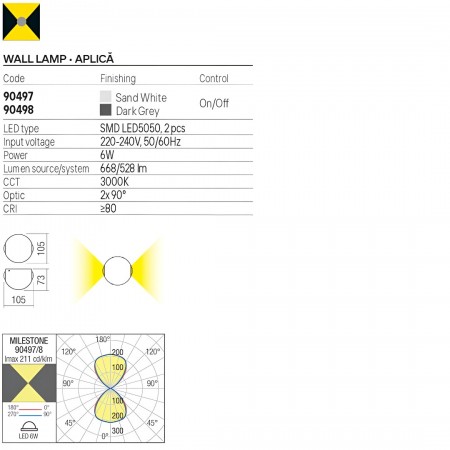 Wall lamp Redo Milestone, metal, dark grey, LED, 6W, 528 lumens, warm white 3000K, D.10 cm, IP54