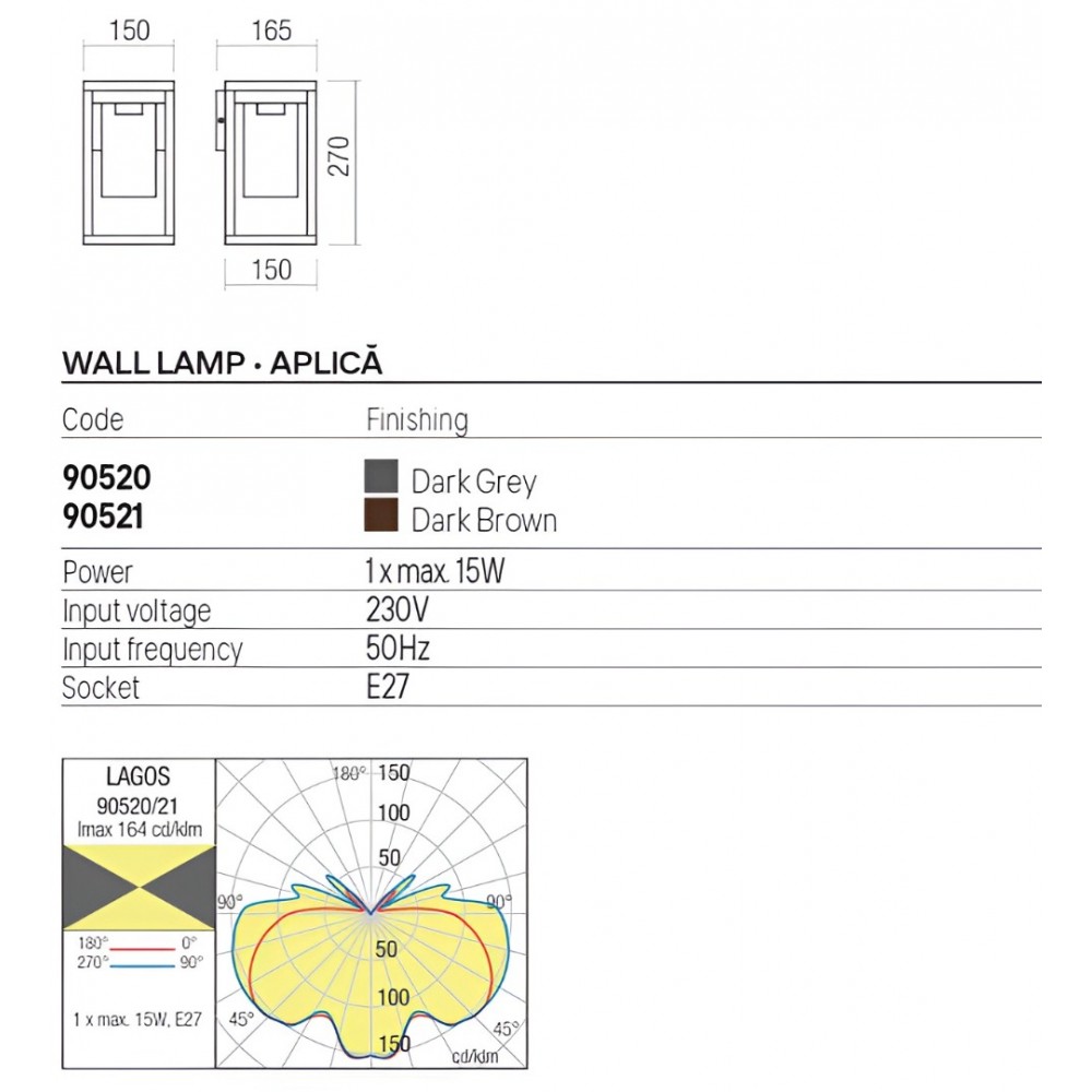 Wall lamp Redo Lagos, metal, dark grey, 1XE27, H.27 cm, IP54
