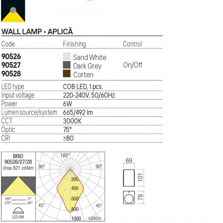 Wall lamp Redo Brio, metal, sand white, LED, 6W, 492 lumens, warm white 3000K, H.10 cm, IP54