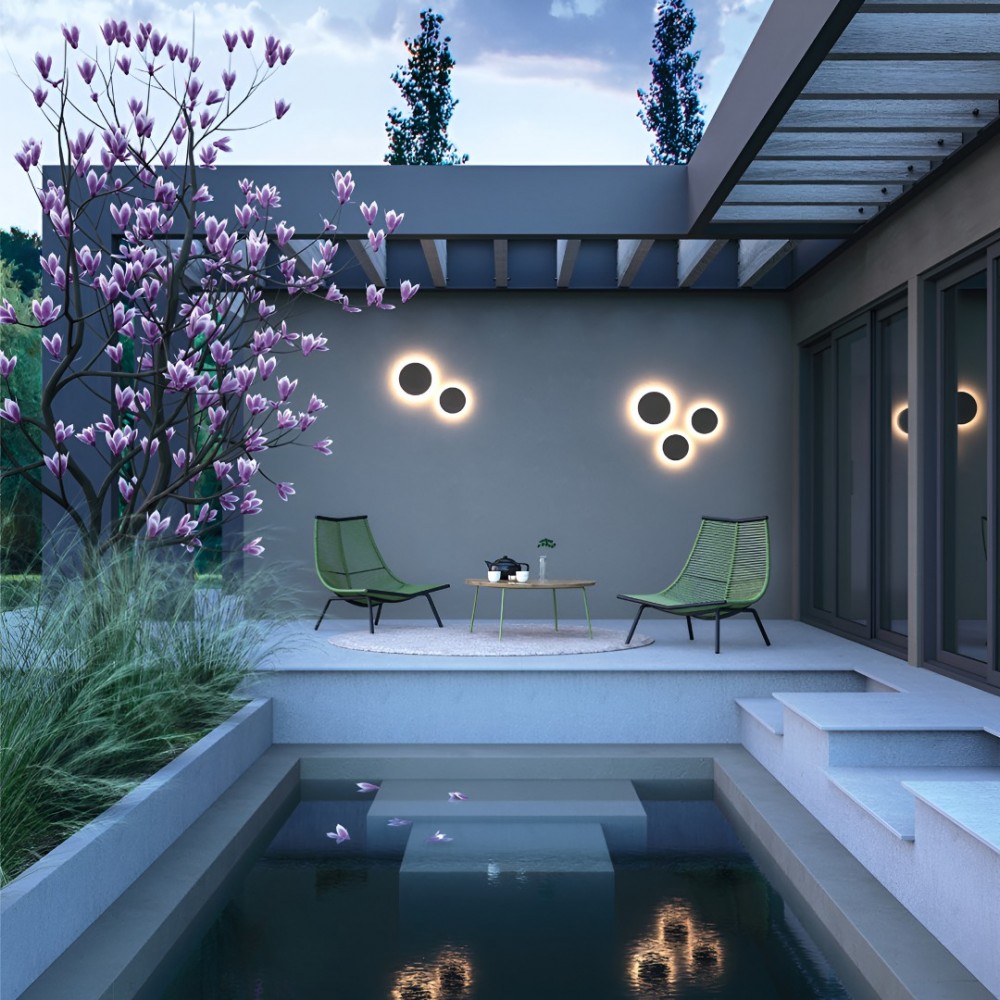 Wall lamp Redo Tanit, metal, sand black, LED, 18W, 1390 lumens, warm white 3000K, D.24 cm, IP54