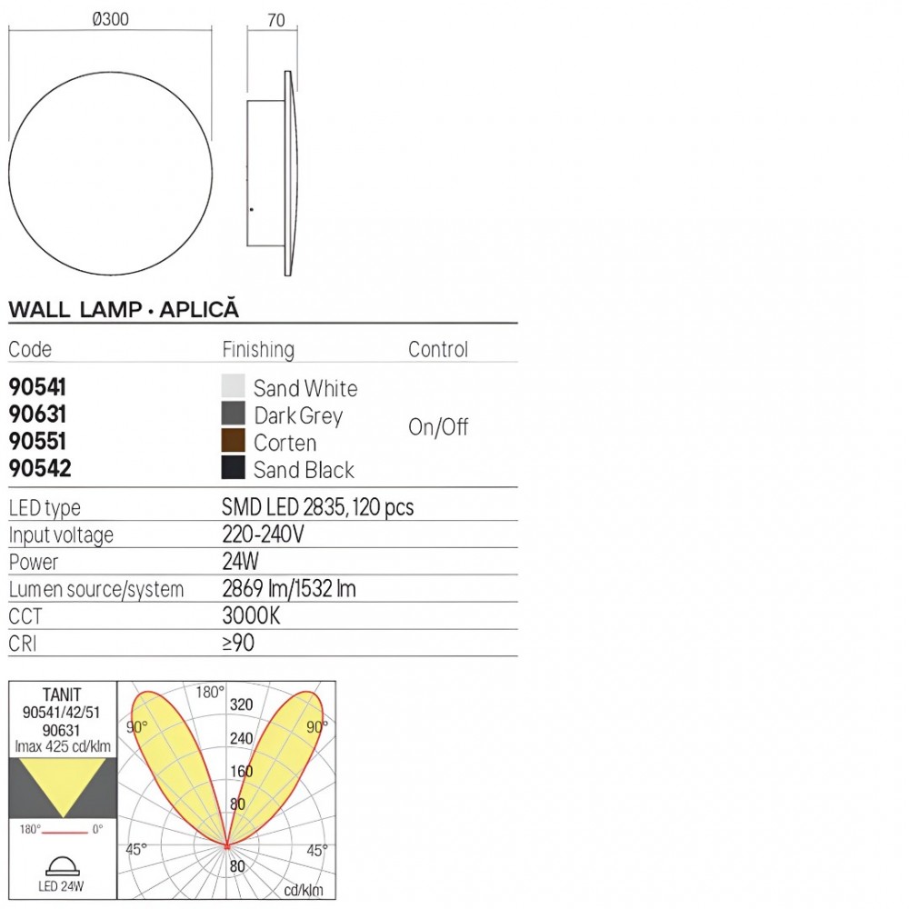 Wall lamp Redo Tanit, metal, sand white, LED, 24W, 1532 lumens, warm white 3000K, D.30 cm, IP54