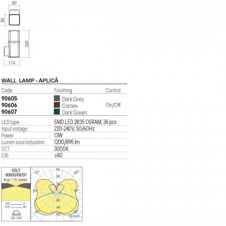 Wall lamp Redo Volt, metal, dark grey, LED, 13W, 895 lumens, warm white 3000K, H.20 cm, IP54