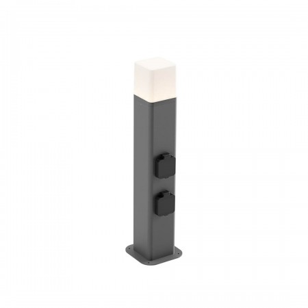 Bollard Redo Volt, metal, dark grey, 2 power sockets, LED, 13W, 895 lumens, warm white 3000K, H.50 cm, IP54