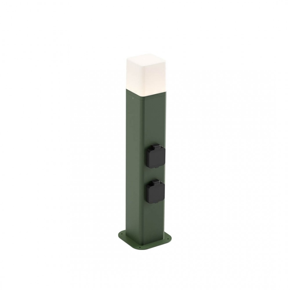 Bollard Redo Volt, metal, dark green, 2 power sockets, LED, 13W, 895 lumens, warm white 3000K, H.50 cm, IP54