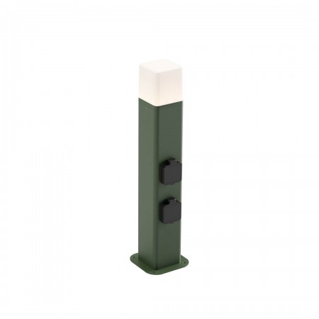 Bollard Redo Volt, metal, dark green, 2 power sockets, LED, 13W, 895 lumens, warm white 3000K, H.50 cm, IP54
