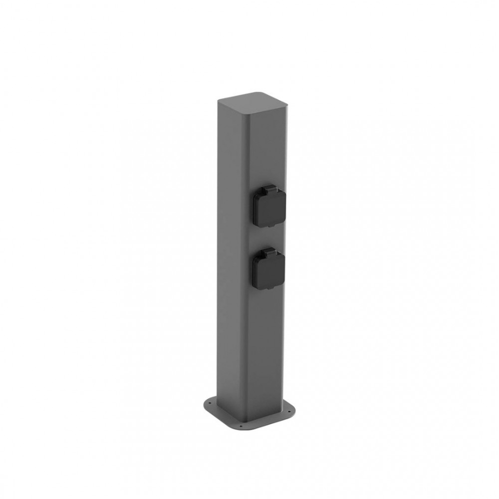 Bollard Redo Volt, metal, dark grey, 2 power sockets, H.50 cm, IP54