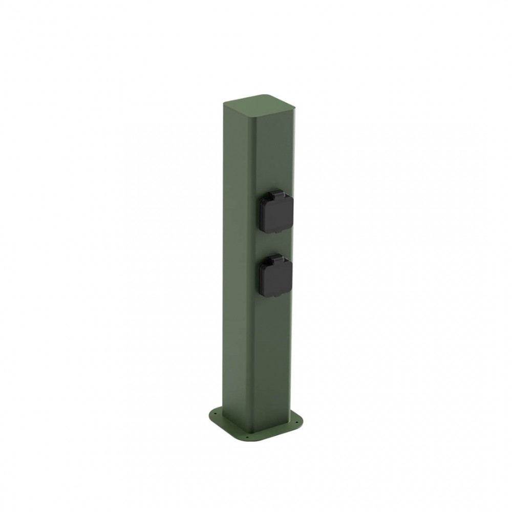 Bollard Redo Volt, metal, dark green, 2 power sockets, H.50 cm, IP54