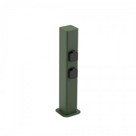Bollard Redo Volt, metal, dark green, 2 power sockets, H.50 cm, IP54