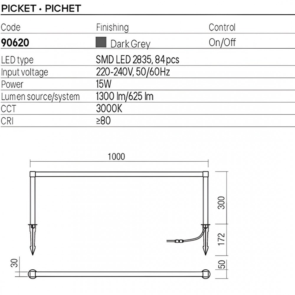 Spike lamp Redo Barrier, metal, dark grey, LED, 15W, 625 lumens, warm white 3000K, H.30 cm, IP65