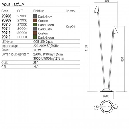 Bollard Redo Nivalis, metal, dark green, LED, 13,8W, 1245 lumens, warm white 3000K, H.110 cm, IP65