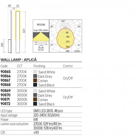Wall lamp Redo Reflexa, metal, dark grey, LED, 6W, 437 lumens, warm white 3000K, H.62 cm, IP54