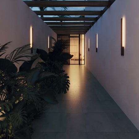 Wall lamp Redo Reflexa, metal, sand black, LED, 6W, 437 lumens, warm white 3000K, H.62 cm, IP54