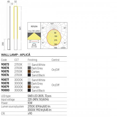 Wall lamp Redo Reflexa, metal, sand white, LED, 10W, 645 lumens, warm white 3000K, H.82 cm, IP54